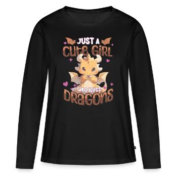 Just a cute Girl who loves Dragons - Kawaii Dragon - Women's Premium Organic Long Sleeve Shirt - black - Front - Julia (174cm)