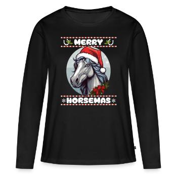 Noël avec des chevaux pour les amoureux des chevaux et les cavaliers - T-shirt manches longues Premium bio Femme - noir - Devant - Julia (174cm)