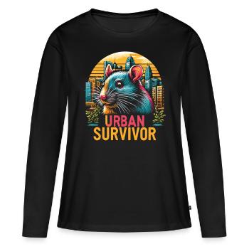 Rat dans la jungle urbaine : « Survivant urbain » - T-shirt manches longues Premium bio Femme - noir - Devant - Julia (174cm)