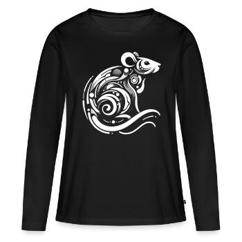 Le rat dans l’abstraction : des lignes astucieuses - T-shirt manches longues Premium bio Femme - noir - Devant - Julia (174cm)