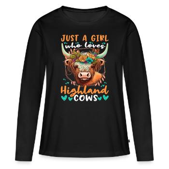 Juste une fille qui aime les vaches - T-shirt manches longues Premium bio Femme - noir - Devant - Julia (174cm)