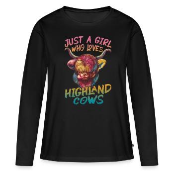 Juste une fille qui aime les vaches - T-shirt manches longues Premium bio Femme - noir - Devant - Julia (174cm)
