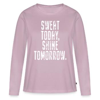 Transpirer aujourd’hui Briller demain Entraînement Sport Fitness - T-shirt manches longues Premium bio Femme - rose poudré - Devant - Julia (174cm)