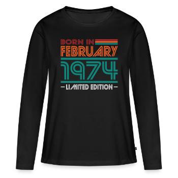 50th Birthday Vintage February 1974 Born in 1974 - Women's Premium Organic Long Sleeve Shirt - black - Front - Julia (174cm)