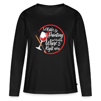 Je préfère peindre et boire du vin en ce moment - T-shirt manches longues Premium bio Femme - noir - Devant - Julia (174cm)