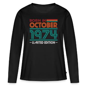 50th Birthday Vintage October 1974 Born in 1974 - Women's Premium Organic Long Sleeve Shirt - black - Front - Julia (174cm)