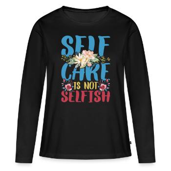 Prendre soin de soi n’est pas égoïste 4 - T-shirt manches longues Premium bio Femme - noir - Devant - Julia (174cm)