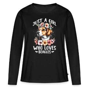Juste une fille qui aime les beagles - T-shirt manches longues Premium bio Femme - noir - Devant - Julia (174cm)
