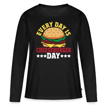 Hamburger Cheese Cheeseburger Snacks Cheeseburger - T-shirt manches longues Premium bio Femme - noir - Devant - Julia (174cm)