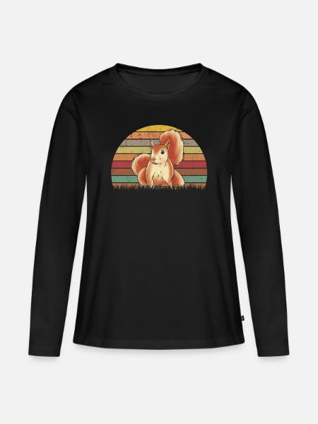 Eichhörnchen Retro Squirrel - Frauen Premium Bio Langarmshirt - Schwarz
