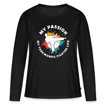 Taekwondo Ma passion Mes arts martiaux mixtes - T-shirt manches longues Premium bio Femme - noir - Devant - Julia (174cm)