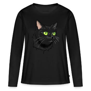 Black Cat Green Eyes - Women's Premium Organic Long Sleeve Shirt - black - Front - Julia (174cm)