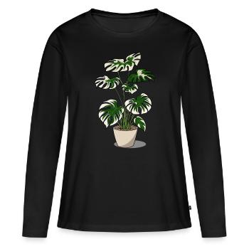 Monstera panaché - T-shirt manches longues Premium bio Femme - noir - Devant - Julia (174cm)