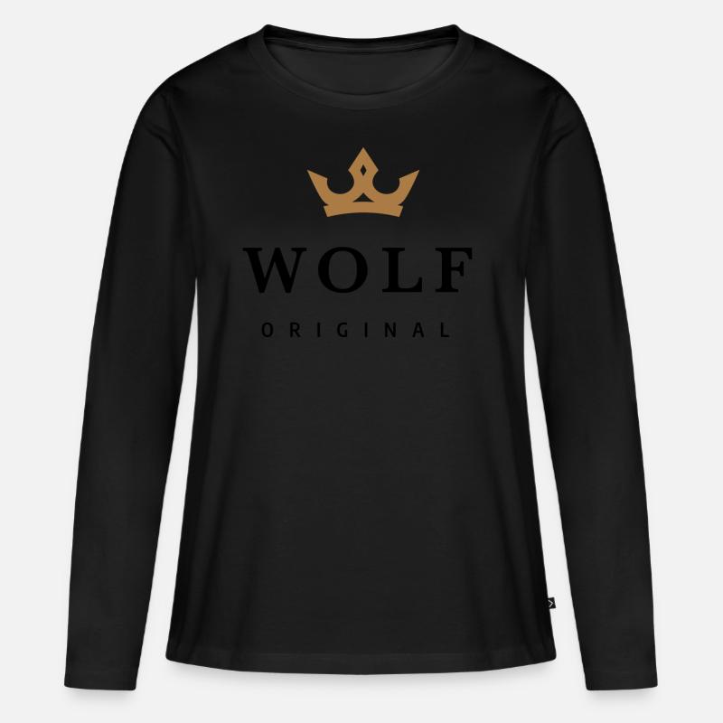 Wolf - Frauen Premium Bio Langarmshirt - Schwarz
