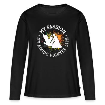 Combattant d’Aïkido Ma Passion Mes Arts Martiaux Japonais - T-shirt manches longues Premium bio Femme - noir - Devant - Julia (174cm)