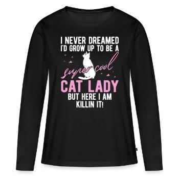 Chat Maman Chat Cadeau Chat Amoureux Dire - T-shirt manches longues Premium bio Femme - noir - Devant - Julia (174cm)