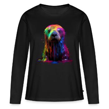 Rainbow Sea Otter - Women's Premium Organic Long Sleeve Shirt - black - Front - Julia (174cm)