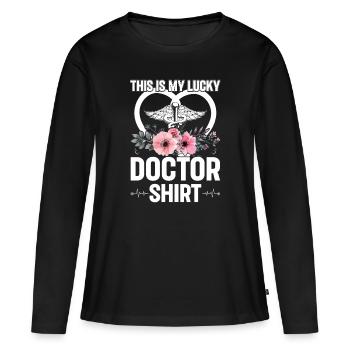 C’est mon médecin porte-bonheur chemise médecin urgence doc - T-shirt manches longues Premium bio Femme - noir - Devant - Julia (174cm)