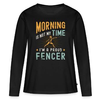 Le matin de l’escrimeur n’est pas mon heure, je suis un combattant à l’épée - T-shirt manches longues Premium bio Femme - noir - Devant - Julia (174cm)