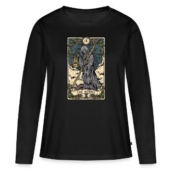 The Hermit I Witchcraft Tarot Card I Fortune - Frauen Premium Bio Langarmshirt - Schwarz - Vorne - Julia (174cm)