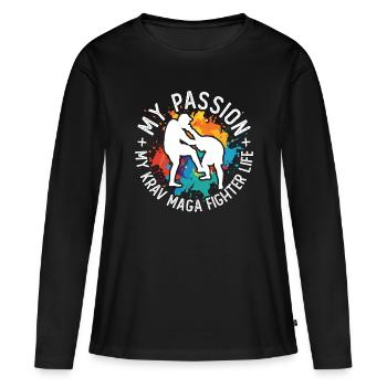 Krav Maga Fighter Ma Passion Mes Arts Martiaux Krav - T-shirt manches longues Premium bio Femme - noir - Devant - Julia (174cm)