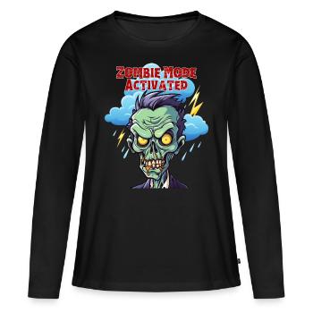 Mode zombie activé, Fun, Fun, Humour, Drôle, - T-shirt manches longues Premium bio Femme - noir - Devant - Julia (174cm)