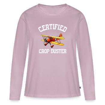 Dépoussiéreur certifié - T-shirt manches longues Premium bio Femme - rose poudré - Devant - Julia (174cm)