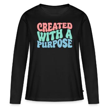 Créé dans un but Groovy verset de la Bible - T-shirt manches longues Premium bio Femme - noir - Devant - Julia (174cm)