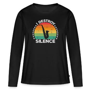 Destroy Silence Holzblassaxophon Saxophonist - Frauen Premium Bio Langarmshirt - Schwarz - Vorne - Julia (174cm)