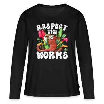 Éleveur de vers Éleveur de vers Respectez les vers - T-shirt manches longues Premium bio Femme - noir - Devant - Julia (174cm)