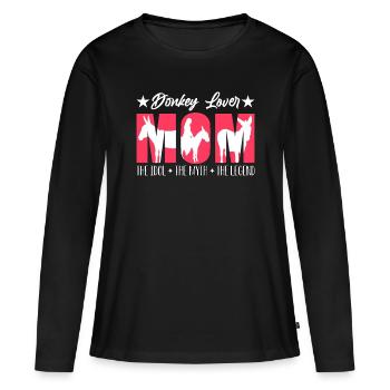 Maman amoureuse de l’âne L’idole L’éleveur d’âne mythe - T-shirt manches longues Premium bio Femme - noir - Devant - Julia (174cm)
