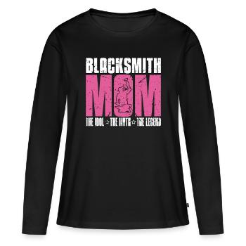Maman forgeronne L’idole Le mythe Le ferronnier - T-shirt manches longues Premium bio Femme - noir - Devant - Julia (174cm)