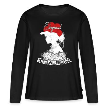 Original Schwarzwaldmädel Bollenhut Tracht Rosen - Frauen Premium Bio Langarmshirt - Schwarz - Vorne - Julia (174cm)