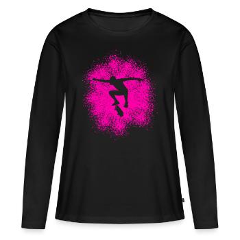 Skater Flip Trick Skateboard - Frauen Premium Bio Langarmshirt - Schwarz - Vorne - Julia (174cm)