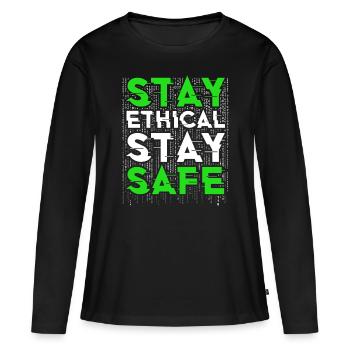 Hacker éthique Restez éthique Restez en sécurité - T-shirt manches longues Premium bio Femme - noir - Devant - Julia (174cm)
