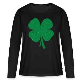 Porte-bonheur feuille de trèfle - T-shirt manches longues Premium bio Femme - noir - Devant - Julia (174cm)