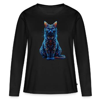 Complexe psychédélique fractal chat Rave champignon - T-shirt manches longues Premium bio Femme - noir - Devant - Julia (174cm)