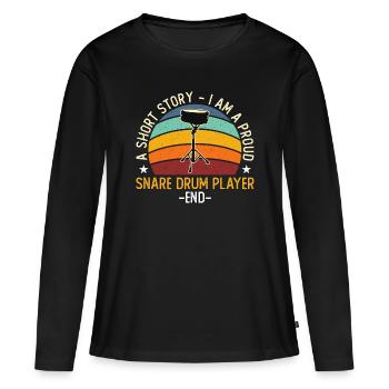 Joueur de caisse claire Une histoire courte Je suis batteur de caisse claire - T-shirt manches longues Premium bio Femme - noir - Devant - Julia (174cm)