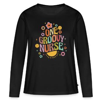 Une infirmière groovy - T-shirt manches longues Premium bio Femme - noir - Devant - Julia (174cm)