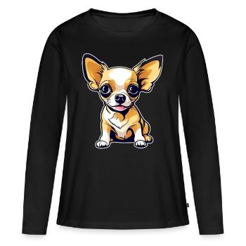 Niedlicher kleiner Chihuahua Hund im Comic Style - Frauen Premium Bio Langarmshirt - Schwarz - Vorne - Julia (174cm)