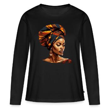 Afrikanische Frau Headwrap Kente Afrika Kopftuch - Frauen Premium Bio Langarmshirt - Schwarz - Vorne - Julia (174cm)