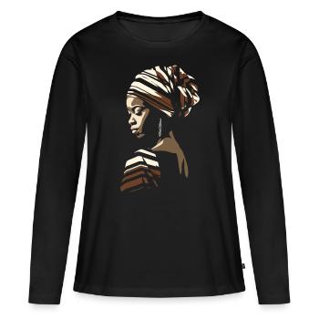 Afrikanische Frau Afrika Headwrap Kopftuch Kente - Frauen Premium Bio Langarmshirt - Schwarz - Vorne - Julia (174cm)