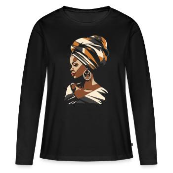 Afrikanische Frau Afrika Kopftuch Kente Headwrap - Frauen Premium Bio Langarmshirt - Schwarz - Vorne - Julia (174cm)