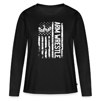 Bras de fer Bras de fer Drapeau américain Bras de fer - T-shirt manches longues Premium bio Femme - noir - Devant - Julia (174cm)