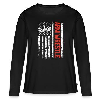 Bras de fer Drapeau américain Bras de fer Bras de fer - T-shirt manches longues Premium bio Femme - noir - Devant - Julia (174cm)