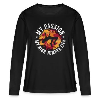 Saut en hauteur Ma passion Mon saut en hauteur Saut à la perche - T-shirt manches longues Premium bio Femme - noir - Devant - Julia (174cm)