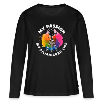 Cinéaste Ma Passion Mon Métier de Cinéaste Réalisation de films - T-shirt manches longues Premium bio Femme - noir - Devant - Julia (174cm)