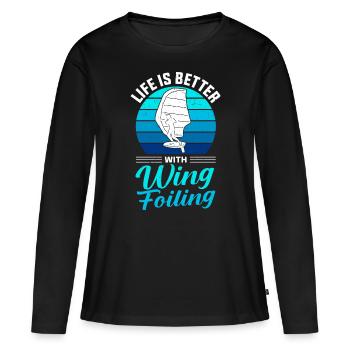 Wingsurfing Foil Wing Wing Boarding Wing Foiling - T-shirt manches longues Premium bio Femme - noir - Devant - Julia (174cm)