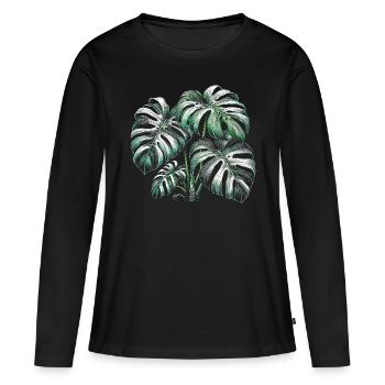 Monstera panaché - T-shirt manches longues Premium bio Femme - noir - Devant - Julia (174cm)