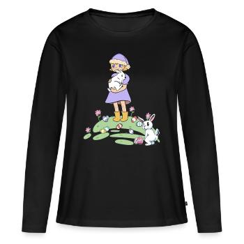 Pâques lapin enfants lapin oeufs de Pâques oeufs - T-shirt manches longues Premium bio Femme - noir - Devant - Julia (174cm)